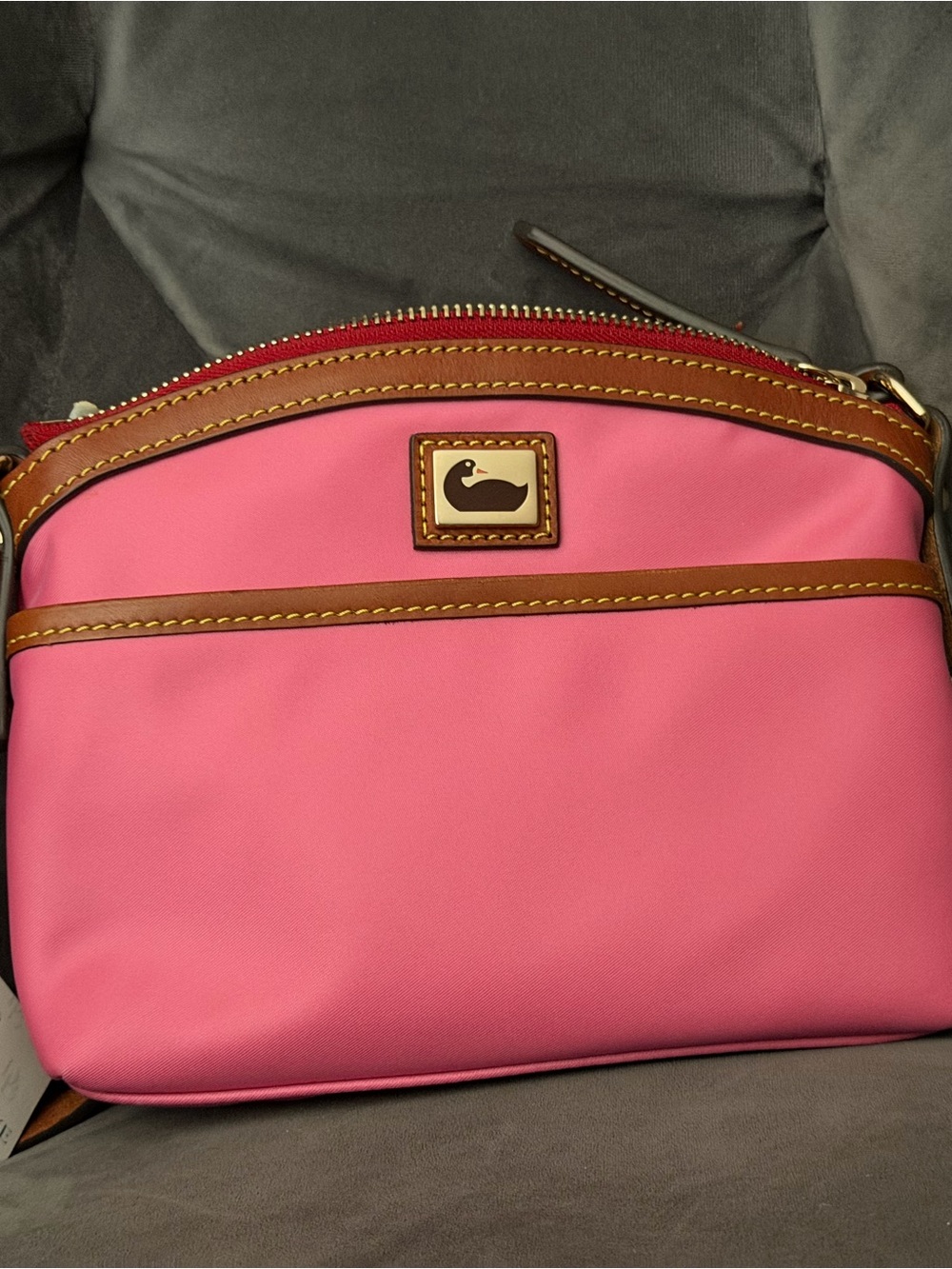 Dooney & Bourke Pink Crossbody with Brown Leather Trim and Gold Accent